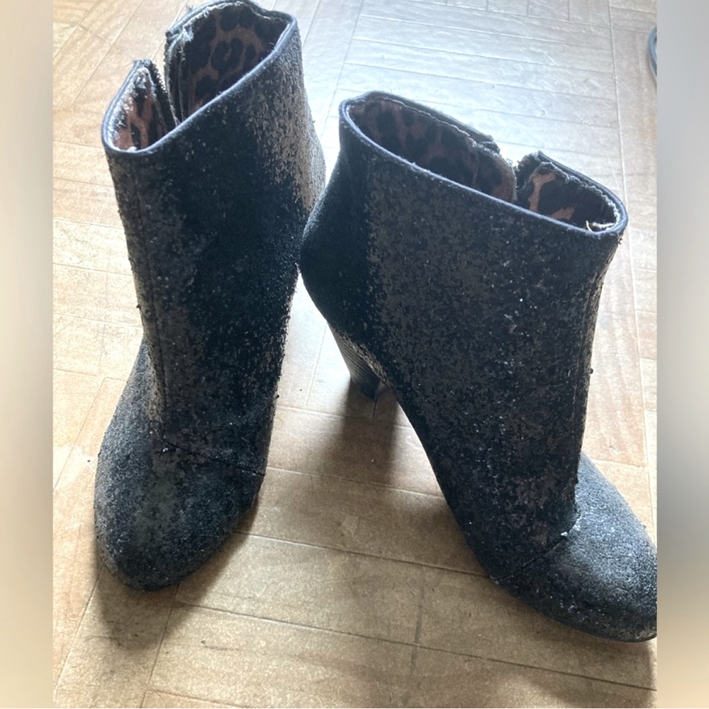 Betsey Johnson black sparkle booties